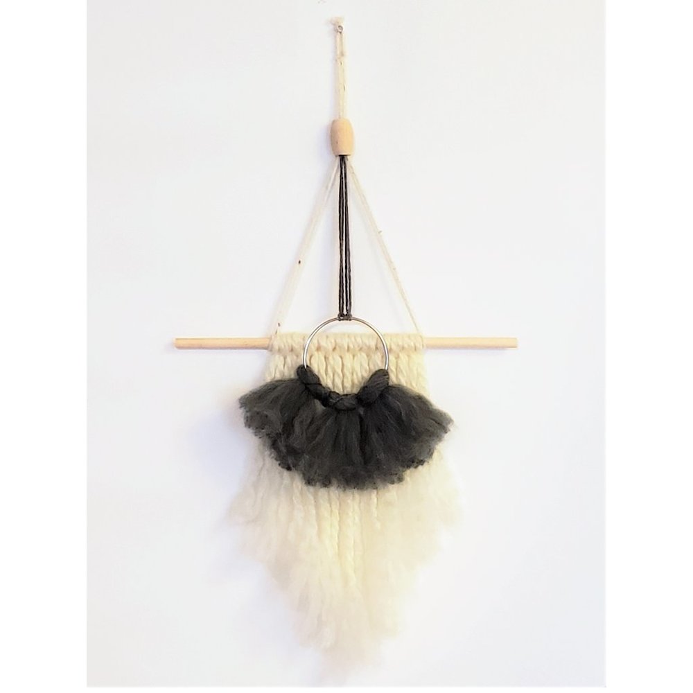 Mini Gray & Cream Boho Yarn Wall Hanging